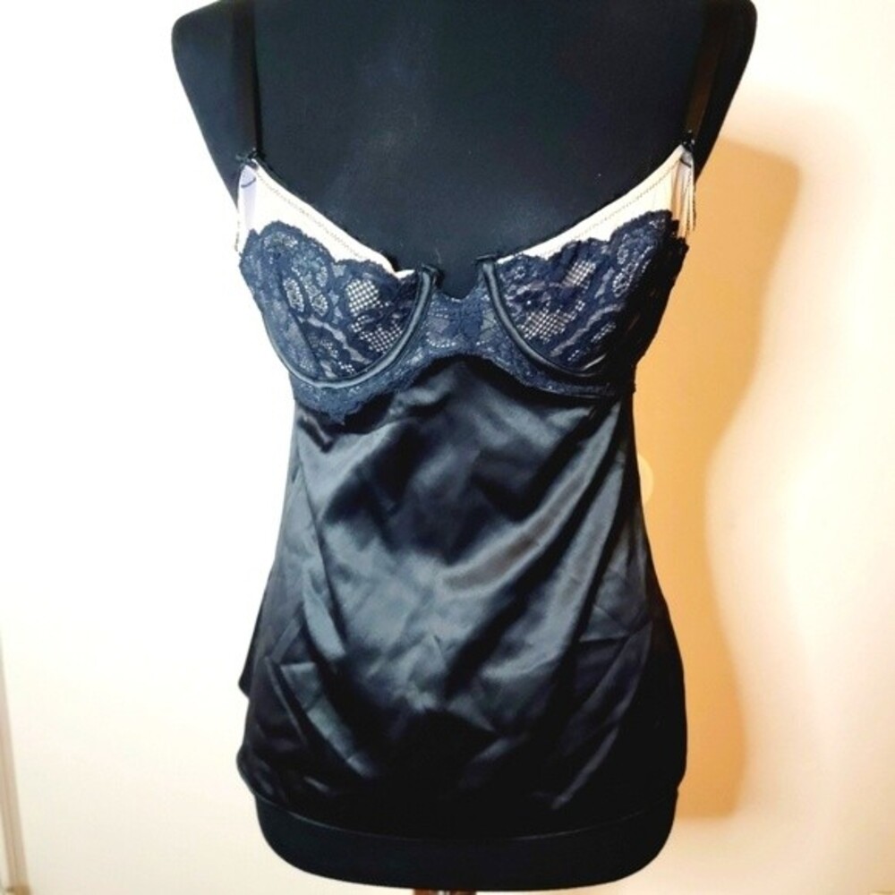 Vintage y2k 2000's  Victoria’s Secret lace bow trim bustier lingerie chemise top